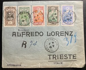 1924 Papeete Tahiti Registered Cover to Trieste Italy Sc#36