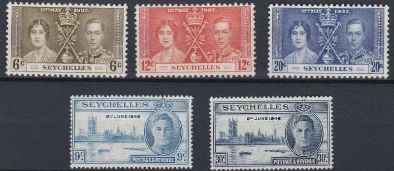 SEYCHELLES  1937 - 46  CORONATION &  VICTORY SET MH