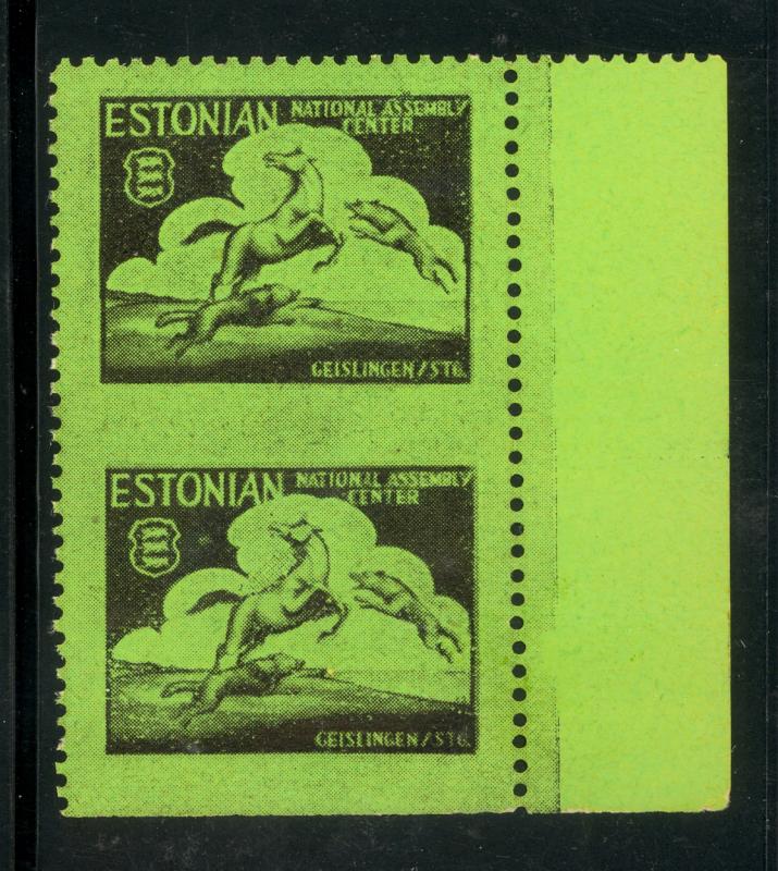 GERMANY US ZONE 1947 GEISLINGEN ESTONIAN DP CAMP IMPERF BETWEEN ERROR STAMP MNH