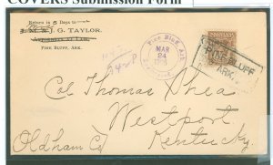 US  Pine Bluff, Arkansas 24 Mar 1905 registered to Westport, Kentucky.  Registry and 1st class paid by Scott #307.  Unusual boxe