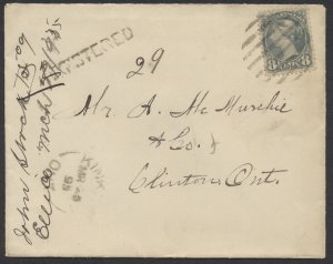 1895 Registered Cover #44 8c SQ Kinkora ONT to Clinton Sebringville + RPO Back