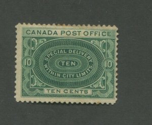 Canada Special Delivery Postage Stamp #E1 Mint Hinged Disturbed OG Toning F/VF 