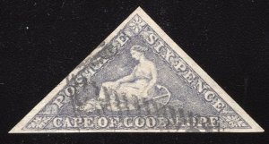 MOMEN: CAPE OF GOOD HOPE SG #7d 1863 PURPLE BLUED PAPER USED £1,000 LOT #65684