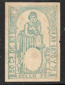 SPANISH ANTILLES CUBA PUERTO RICO 1870-71 50c SELLOS CUT SQUARE Revenue Used