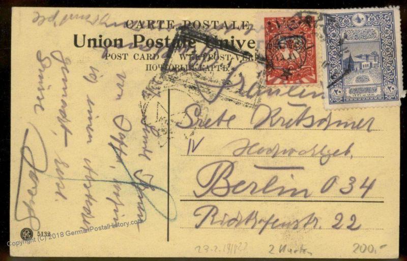 Turkey 1918 Cover to Berlin Jaffa Israel PPC 90432