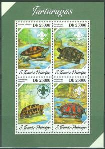 SAO TOME E PRINCIPE 2014 TURTLES AND SCOUTS SHEET OF FOUR STAMPS