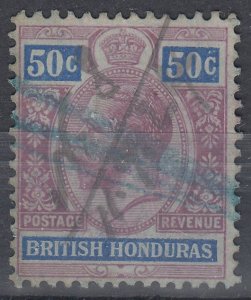 1913-21 BRITISH HONDURAS KGV 50c PURPLE & BLUE /BLUE (SG# 107) USED VF