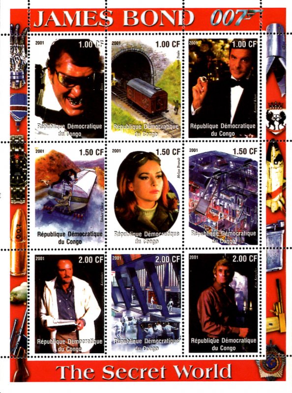 Congo 2001 James Bond Hollywood Movie Cinema 9v Mint Full Sheet. (L-17)