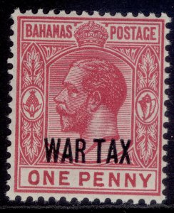 BAHAMAS GV SG97, 1d carmine WAR TAX, NH MINT.