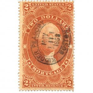 1862-71 $2 U.S. Internal Revenue, George Washington Scott R82c Mortgage, Red