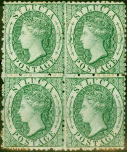 St Lucia 1863 (6d) Emerald Green SG8x Wmk Reversed Fine MM Block of 4 Scarce