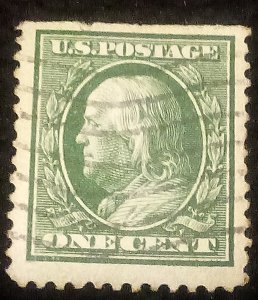 Scott 357 1909 1 cent Franklin on bluish paper CV 125.00 from post card