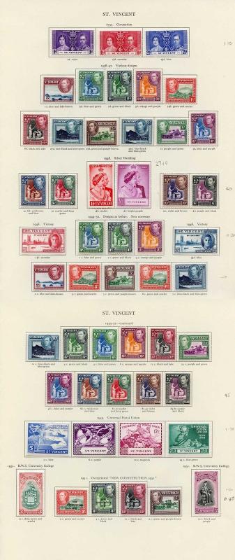 Collection of St Vincent KGVI on leaves cat 137.50 pounds