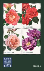 Gambia 2015 - Flowers Roses - London stamp expo - Sheet of 4 - Scott #3644 - MNH