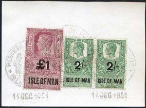 Isle of Man KGVI One Pound + 2/- Pair Key Plate Type Revenues CDS on Piece