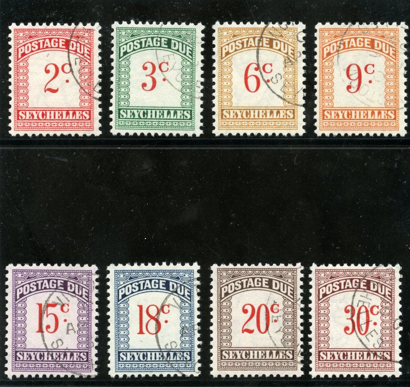 Seychelles 1951 KGVI Postage Due set complete very fine used. SG D1-D8. Sc J1-J8