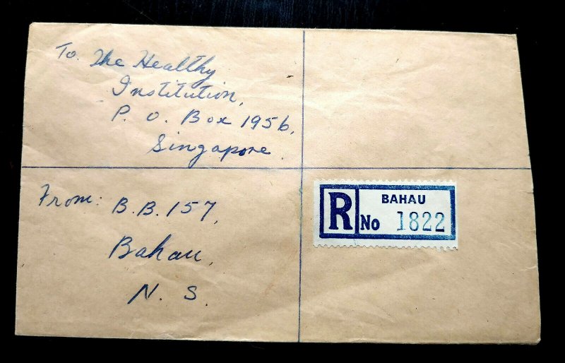 MALAYA 1959 “FEDERATION OF MALAYA” REGISTERED “BAHAU” LABEL COVER