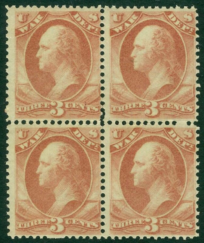 EDW1949SELL : USA 1873 Scott #O85 Blk of 4 MNH PO Fresh & Scarce PSAG Cat $2100+