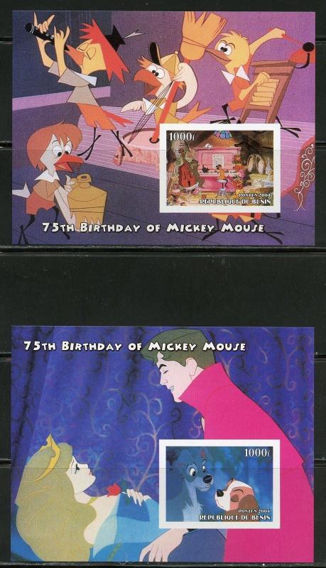 BENIN  2004 75th BIRTHDAY OF MICKEY MOUSE W/ FILM CLIPS SET OF 8 IMPF S/S MINT