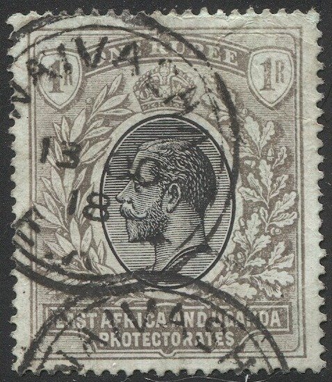 EAST AFRICA & UGANDA PROT. 1912 Sc 49, Used 1r, 1918 NAIVASHA postmark cancel