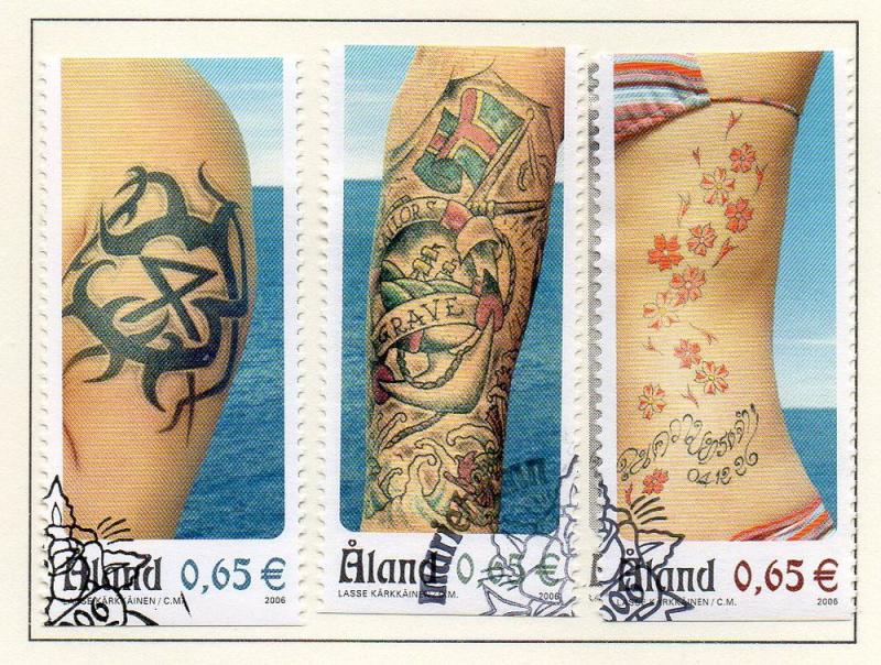 Aland Finland Sc  250a-c 2006 Tattoo singles stamp set  used