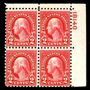 U.S. #583 MINT PL# Block OG LH 