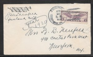 #C12 on TUJUNG CALIF, APR/26/1930 AIRMAIL COVER (A1054)