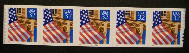 Scott 2915A, 32 cent Flag over Porch, PNC5 #44444A, P/V MNH