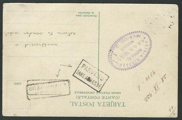 MEXICO 1922 postcard posted without address markings etc...................10453