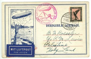 Germany Mi #18 IIh Graf Zeppelin LZ-127 Airmail 1929 Jerusalem Israel Postmark