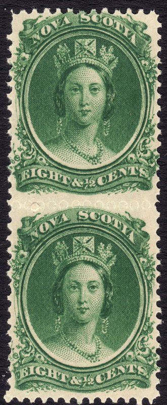 1860-3 Canada Nova Scotia Queen Victoria QV 8½¢ Vert Pair MNH Sc# 11 CV $40 #1