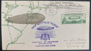 1933 Akron OH USA LZ 127 Graf Zeppelin cover To Century Of Progress Exp #C18