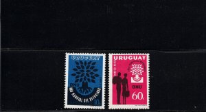 Uruguay #657 +C207 world refugee year United Nations ONU UN emblem MNH