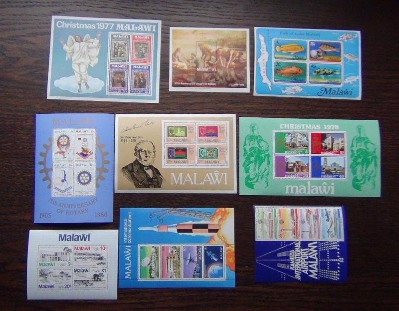 Malawi 9 x M/S MNH 1977 1983 Fish Airport Rotary Christmas Raphael London 1980