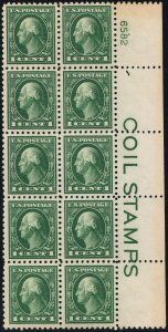 U.S. 424 FVF++ NH PBlk/10 COIL STAMPS (121620) 