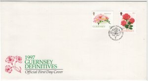 Guernsey 1997 FDC Sc 584-585 Rose, Freesia pink glow Flower Definitives