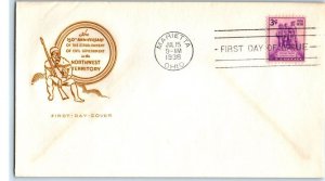 1938 Northwest Territory Sc 837-15a FDC House of Farnam cachet, Marietta OH