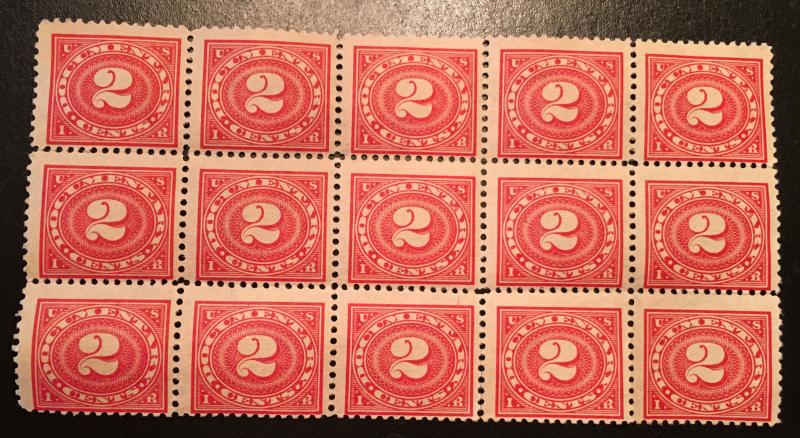 R229 2 Cent, Documentary 15 stamp block, Mint, No gum, NH, Vic's Stamp Stash