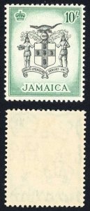 Jamaica SG173 1956 QEII 10/- Black and Blue-green Wmk Mult Script CA M/M