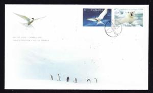 Canada-Sc#2326-7-stamp on FDC-2009-Preserving the Poles-Birds-Polar Bears-