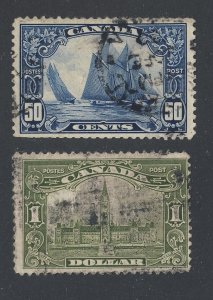 2x Canada Scroll Stamps; #158-50c SP #159-$1.00 Both Fine Guide Value = $110.00