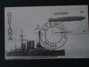 ​GUYANA-ANCIENT -150TH ANNIV: BIRTH OF GRAF ZEPPELIN- CTO S/S VF LAST ONE