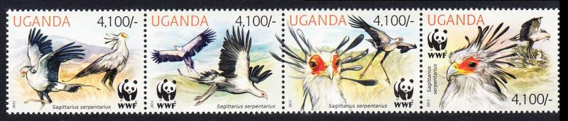 Uganda WWF Secretarybird strip of 4v