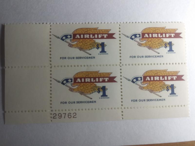 SCOTT # 1341  AIRLIFT MILITARY PARCEL 1 DOLLAR PLATE BLOCK BEAUTIFUL GEM  !!