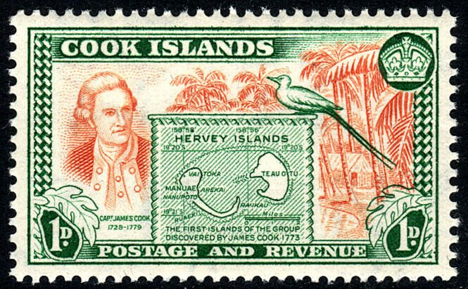 Cook Islands 132, MNH. Cook and map of Hervey Isls, 1949