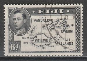 FIJI 1938 KGVI MAP 6D DIE II VIOLET BLACK SHADE PERF 13.5 USED