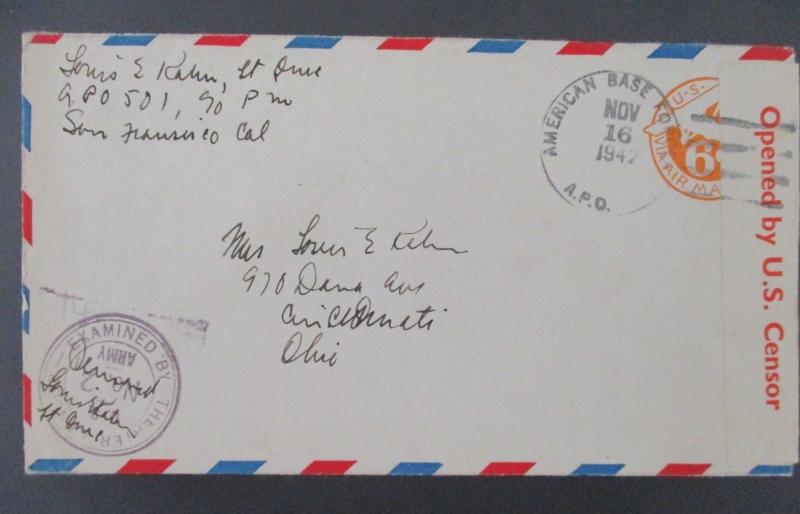 1942 San Francisco Cincinnati USA WWII Censorship American Base Military Cover