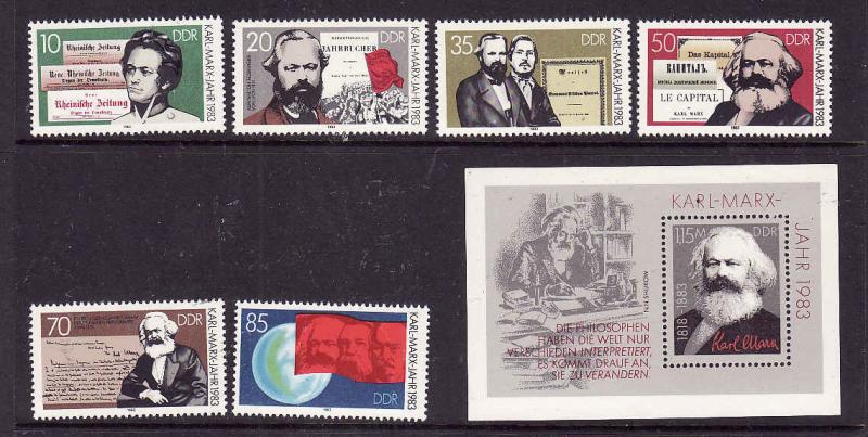 East Germany [DDR]-Sc#2332-8 -unused NH set & sheet-Karl Marx-1983-