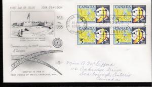 Canada #479 Block of 4 Rosecraft Cachet FDC Addressed /