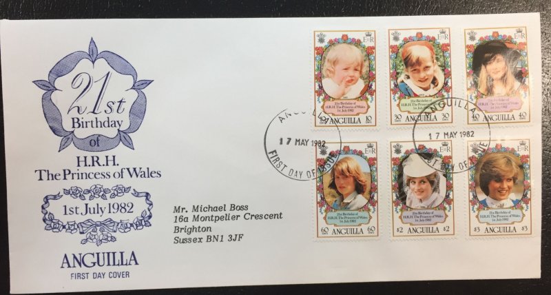 Anguilla #485-490 FDC Princess Diana (The Princess of Wales) July 1, 1982